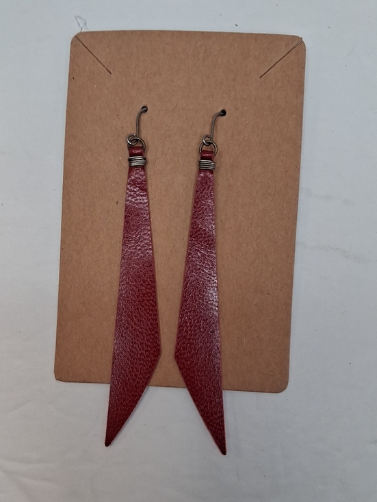 Hand Crafted Jewelry - Red Leather Geometric Drop Earrings Handmade Dangle Earrings